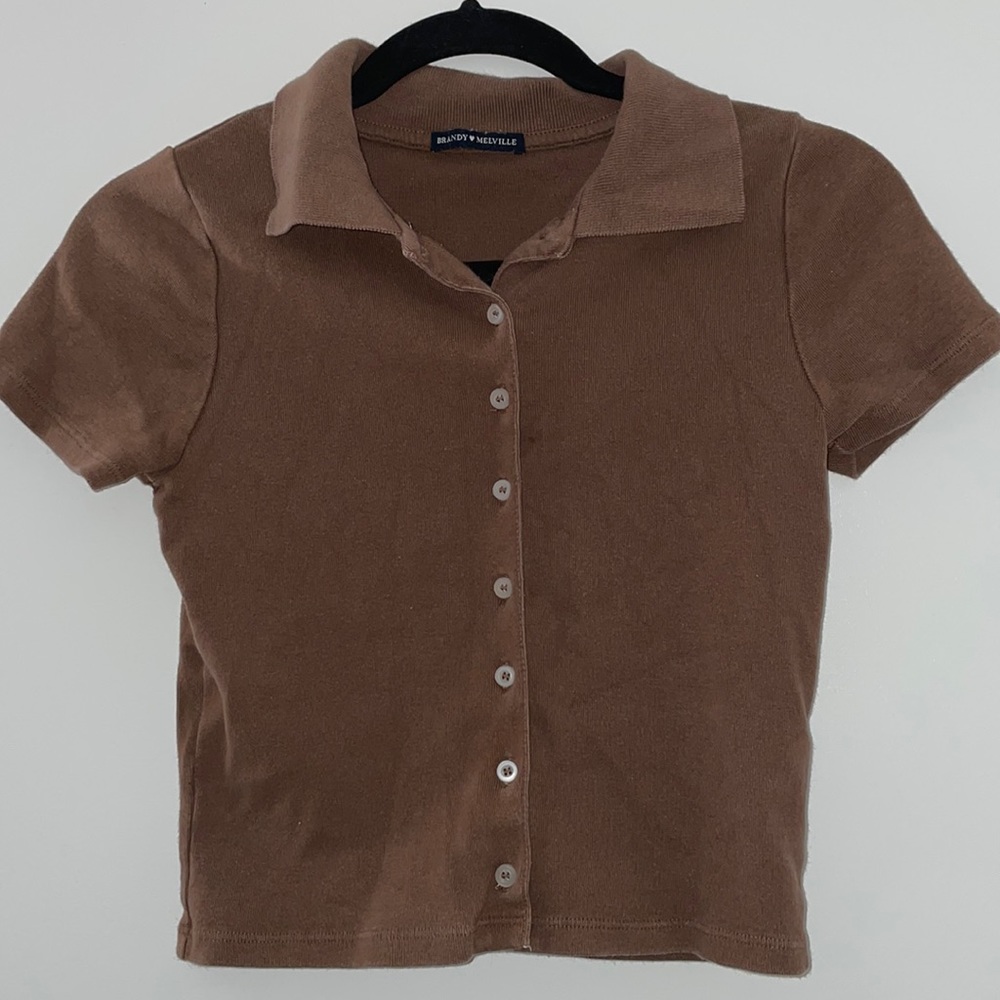 Brown Brandy Melville button up top. One size.